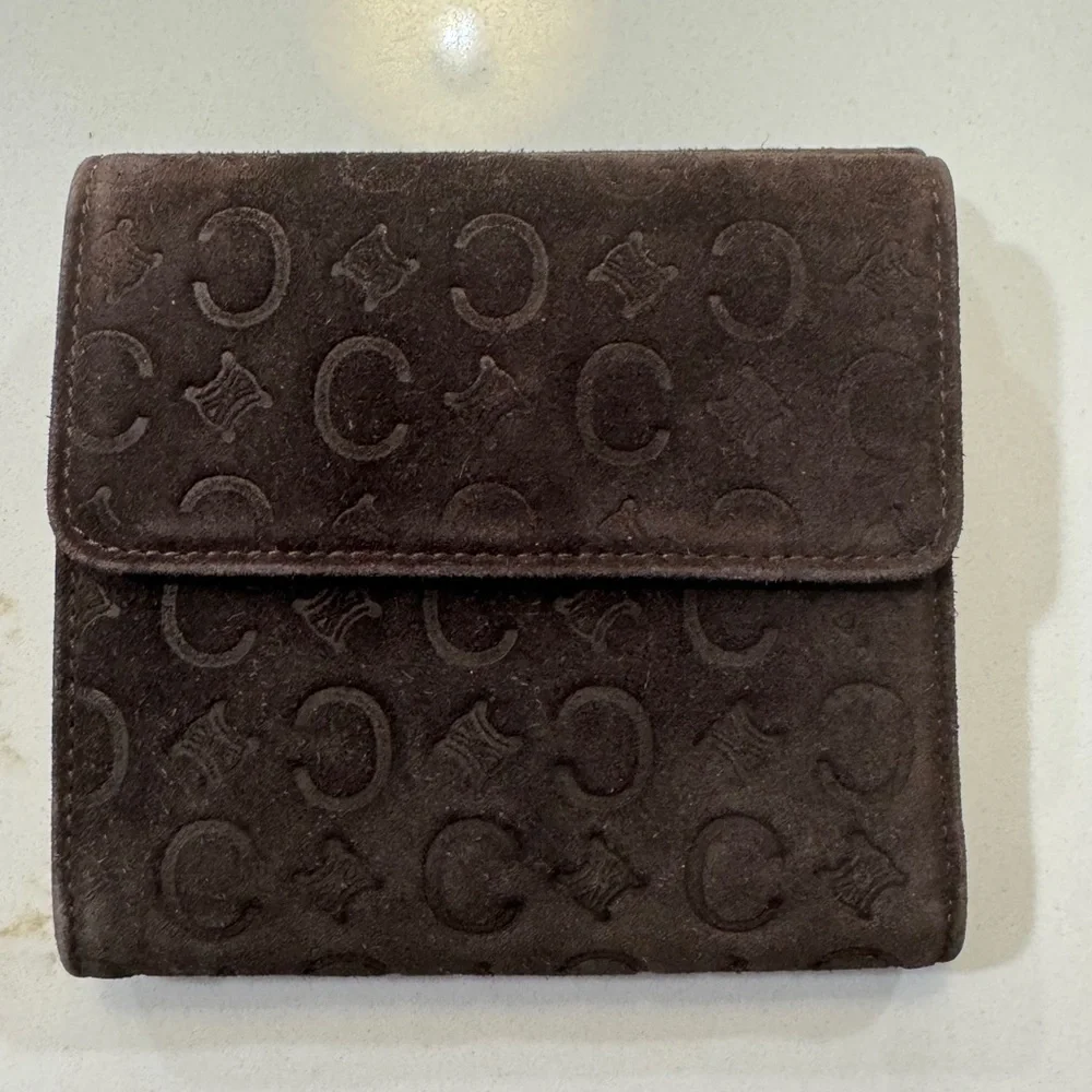 Celine Vintage Macadam Suede Trifold Wallet